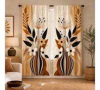 Shein 2 piezas, Cortinas florales naranjas estilo bohemio, Cortinas con estampado de hojas retro Maillard, Tratamientos de ventana con bolsillo para barra p