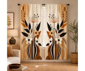 Shein 2 piezas, Cortinas florales naranjas estilo bohemio, Cortinas con estampado de hojas retro Maillard, Tratamientos de ventana con bolsillo para barra p