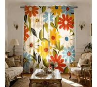 Shein 2 piezas Cortinas florales vintage bohemias, cortinas de poliéster semitransparentes - estilo floral retro de los años 60 y 70, adecuadas para sala de
