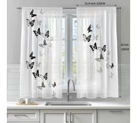 Shein 2 piezas Cortinas semitransparentes con estampado de mariposa, estilo festival de danza, hechas de fibra de poliéster, diseño de bolsillo para varilla