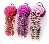 Shein 2 piezas de 85cm Plantas florales artificiales colgantes, adecuadas para decoración de verano al aire libre; 1 pieza de vid colgante de seda púrpura r