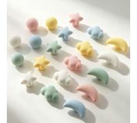 Shein 2 piezas de tiradores de puerta de gabinete de cerámica mate color macaron, tiradores de cajón con forma de estrella, luna y nube de dibujos animados,