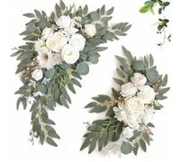 Shein 2 piezas Decoración de arco de boda, flores artificiales gris y blanco y cartel de bienvenida en combo, decoración versátil para bodas, cumpleaños, fi