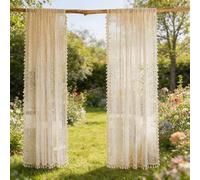 Shein 2 piezas Decoración de cortinas bohemias, material de encaje con diseño de borde festoneado, tela ligera, alta relación costo-rendimiento, transpirabl