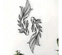 Shein 2 piezas Decoración de pared de acrílico con peces Koi, Decoración de pared interior del hogar con banco de peces, Diseño de hogar Feng Shui, Arte de