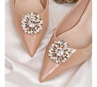 Shein 2 piezas Decoración de zapatos desmontable con hebilla redonda de metal y cristal artificial, accesorios de moda elegantes para zapatos, clips para za
