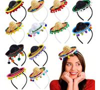Shein 2 piezas Diadema de ala ancha mini colorida - Sombrero de fiesta estilo mexicano con flecos, decoración vibrante de carnaval adecuada para el 5 de may