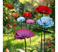 Shein 2 piezas Estacas decorativas florales de metal para jardín, flores de amapola de metal coloridas, para decoración de patio, decoración de jardín de pr