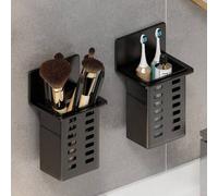 Shein 2 piezas Estante de almacenamiento para baño montado en la pared con marco negro, organizador transparente y ahorra espacio para cepillo de dientes, p