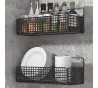 Shein 2 piezas Estante de cocina para baño, estante de baño montado en la pared sin perforación, organizador de almacenamiento de cocina, decoración del hog