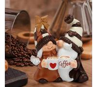 Shein 2 piezas Figuritas de enanos de café, accesorios de decoración para barra de café, adornos de pareja de enanos, enanos bebiendo café, decoración de ot