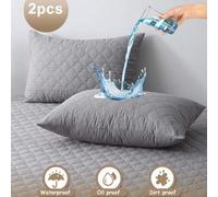 Shein 2 piezas Funda de almohada 100% impermeable a prueba de suciedad y aceite acolchada con cremallera, suave y transpirable, protector de almohada, sin o