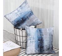 Shein 2 piezas Fundas de almohada con textura abstracta azul gris, impresión de arte de pintura al óleo degradada retro moderna, fundas de cojín cuadradas m