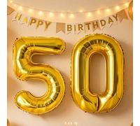 Shein 2 piezas Globos de lámina dorada número 50, Globos grandes de película de poliéster número 50, Decoraciones para fiesta de cumpleaños 50, Suministros
