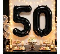 Shein 2 piezas Globos de lámina negra de 32 pulgadas para 50 años, globos grandes de película de poliéster con números 5&0, decoración para fiesta de cumple