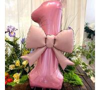 Shein 2 piezas Globos de lámina rosa Decoración para fiesta de cumpleaños infantil Globos de lámina grandes con forma de número rosa Decoración de lazo mate