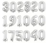 Shein 2 piezas Globos de número de lámina de plata grandes de 40 pulgadas, globos de número de gran tamaño del 0 al 9, adecuados para fiestas de cumpleaños,