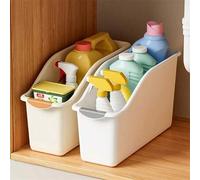 Shein 2 piezas Juego de cajas de almacenamiento de plástico multifuncionales, diseño curvo adecuado para la organización del hogar, ideal para productos de