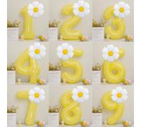 Shein 2 piezas Juego de globos de margarita blanca, globos de número amarillo macaron de 40 pulgadas 0-9 decoración de fiesta de cumpleaños globos de aire