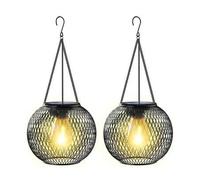Shein 2 piezas Luces de cadena de hierro con energía solar, Linternas solares LED, Luces colgantes de metal para exteriores, Adecuadas para patio, jardín, t