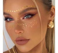 Shein 2 piezas Paquete combinado Decoración facial dorada metálica Pintura corporal Tatuajes temporales, Patrones de pecas doradas, Tatuaje falso impermeabl