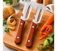 Shein 2 piezas Pelador de verduras con mango de madera mejorado 2026, cuchillo pelador de patata y zanahoria con hoja ancha de acero inoxidable, pelador de