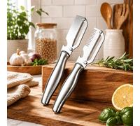 Shein 2 piezas Pelador de verduras multifunción de acero inoxidable con abridor de botellas, adecuado para pelar frutas, calabaza, patata, zanahoria y otras