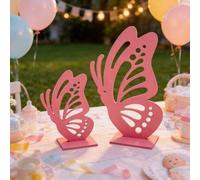 Shein 2 piezas/Set de artesanías decorativas de mariposa de madera para cumpleaños y bodas, decoraciones de escritorio de mariposa adecuadas para fiestas de