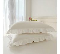 Shein 2 piezas/Set Fundas de almohada con volantes frescos, estampado de flores sólidas, compatibles con todas las estaciones, cómodas y transpirables, amig