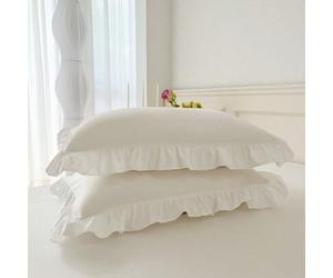 Shein 2 piezas/Set Fundas de almohada con volantes frescos, estampado de flores sólidas, compatibles con todas las estaciones, cómodas y transpirables, amig