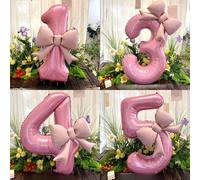 Shein 2 piezas/set globos de aluminio grandes de 32 pulgadas con números y lazos rosas, ideales para fiestas de cumpleaños, eventos al aire libre, aniversar