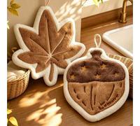 Shein 2 piezas/Set Toallas de mano con tema de otoño, Toallas de cocina colgantes absorbentes y suaves con diseño de hoja de arce y bellota, Toallas decorat