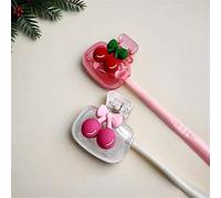 Shein 2 piezas Soporte para cepillo de dientes con elemento de cereza, diseño lindo de cereza con soporte de cepillo de dientes blanco y rojo transparente,