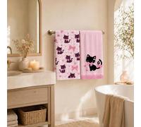 Shein 2 piezas Toallas de mano con lazo rosa lindo de gato, servilletas decorativas para baño y cocina, almohadillas de limpieza, toallas de té absorbentes,