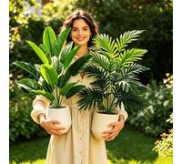 Shein 2 Sets Árbol de Palma Artificial Grande & Árbol de Plátano - Hojas Realistas de Alta Calidad, Plantas Tropicales de Color Verde Vibrante, Adecuado par
