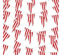 Shein 2 sets de banderas triangulares a rayas rojas y blancas, decoraciones de carnaval y circo, banderas triangulares decorativas con borde de cuerda, sumi