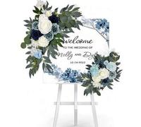 Shein 2 Sets de Flores para Arco de Boda (2pcs/Set), Flores Artificiales Azul Claro y Letrero de Bienvenida, Adecuado para Ceremonia de Boda y Decoración de