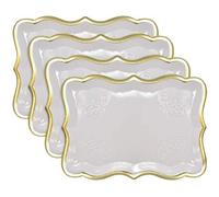 Shein 20/10/5 piezas Platos de papel blancos de 9"X13" con borde dorado, elegantes platos de papel blancos rectangulares con borde dorado, adecuados para ex