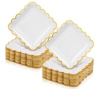 Shein 20/10/5 piezas Platos de papel cuadrados con borde dorado, platos de postre/aperitivo adecuados para fiestas, bodas, despedidas de soltera, celebracio