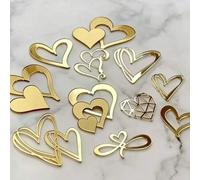 Shein 20/30/50/1/10 piezas Juego de Adornos para Pastel en Forma de Corazón Dorado, Decoración de Pastel de Boda de Acrílico, Adecuado para Fiesta de Cumple