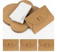 Shein 20/30/50/100 piezas Sobres de regalo de papel kraft marrón con tarjetas blancas en blanco, sobres de invitación con cierre de corazón para cartas de a
