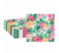 Shein 20/40/100 piezas Servilletas de papel con estampado de hibisco tropical, plumeria rosa y naranja, hoja de monstera, estilo Aloha Luau, para bebidas, a