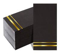 Shein 20/40/100 piezas Servilletas negras & doradas, servilletas de papel negras con borde de lámina dorada, elegantes servilletas de cena negras, servillet