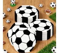 Shein 20/40/60/100 piezas Suministros para fiesta de fútbol Servilletas de papel con diseño en blanco y negro - Servilletas de fútbol para fans de fútbol Se