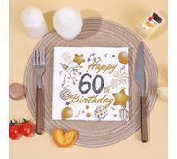Shein 20/40/60 piezas,Servilletas de Cóctel para Cumpleaños 60 en Negro y Dorado Brillante,Servilletas de Papel Desechables de 2 Capas Feliz Cumpleaños 60 c