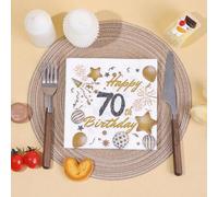 Shein 20/40/60 piezas,Servilletas de Cóctel para Cumpleaños 70 con Brillo Negro y Dorado,Servilletas de Papel Desechables de 2 Capas con Impresión de Globo