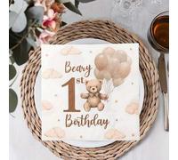 Shein 20/40/60 piezas Servilletas de oso marrón para fiesta de cumpleaños - Decoración de primer cumpleaños de oso de peluche Servilletas de papel desechabl