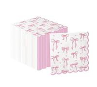Shein 20/40/60 Piezas, Servilletas desechables con borde festoneado impresas con lazos rosas y corazones pequeños, estilo coqueto para fiestas de cumpleaños