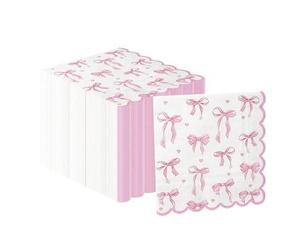 Shein 20/40/60 Piezas, Servilletas desechables con borde festoneado impresas con lazos rosas y corazones pequeños, estilo coqueto para fiestas de cumpleaños