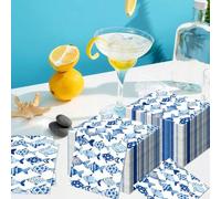 Shein 20/40/60 Piezas, Servilletas desechables de fiesta con estampado de peces azules acuarela del océano, servilletas decorativas de mesa con estampado de